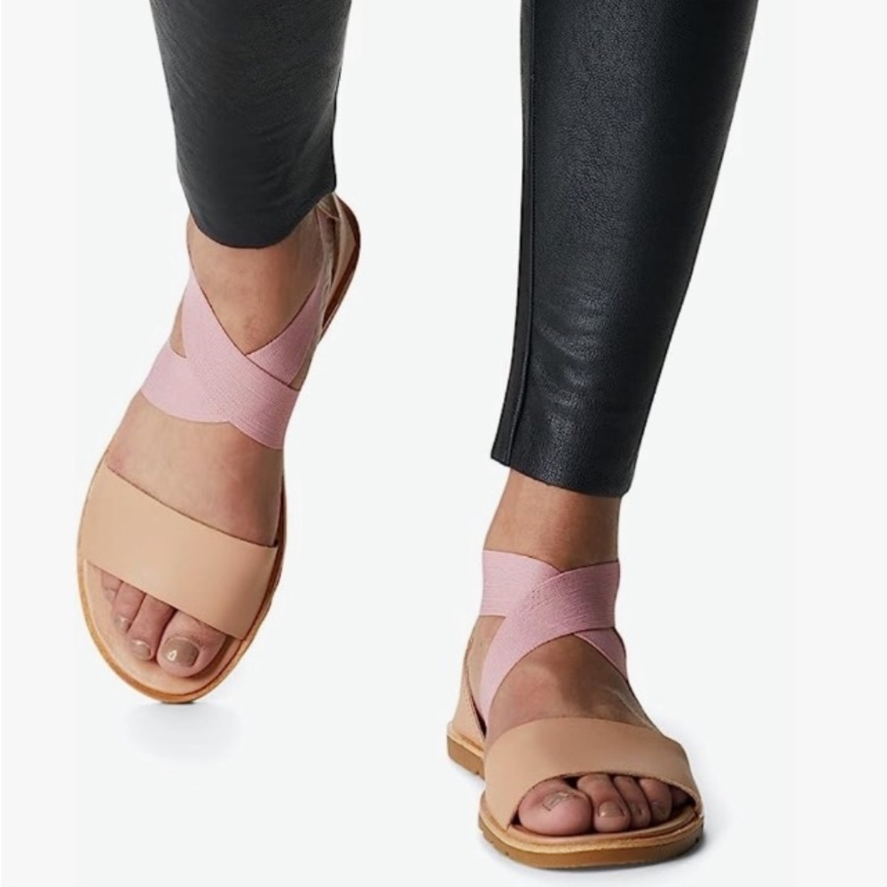 Sorel Pink and Tan Women’s Cross-Strap Sandals - Picture 2 of 16
